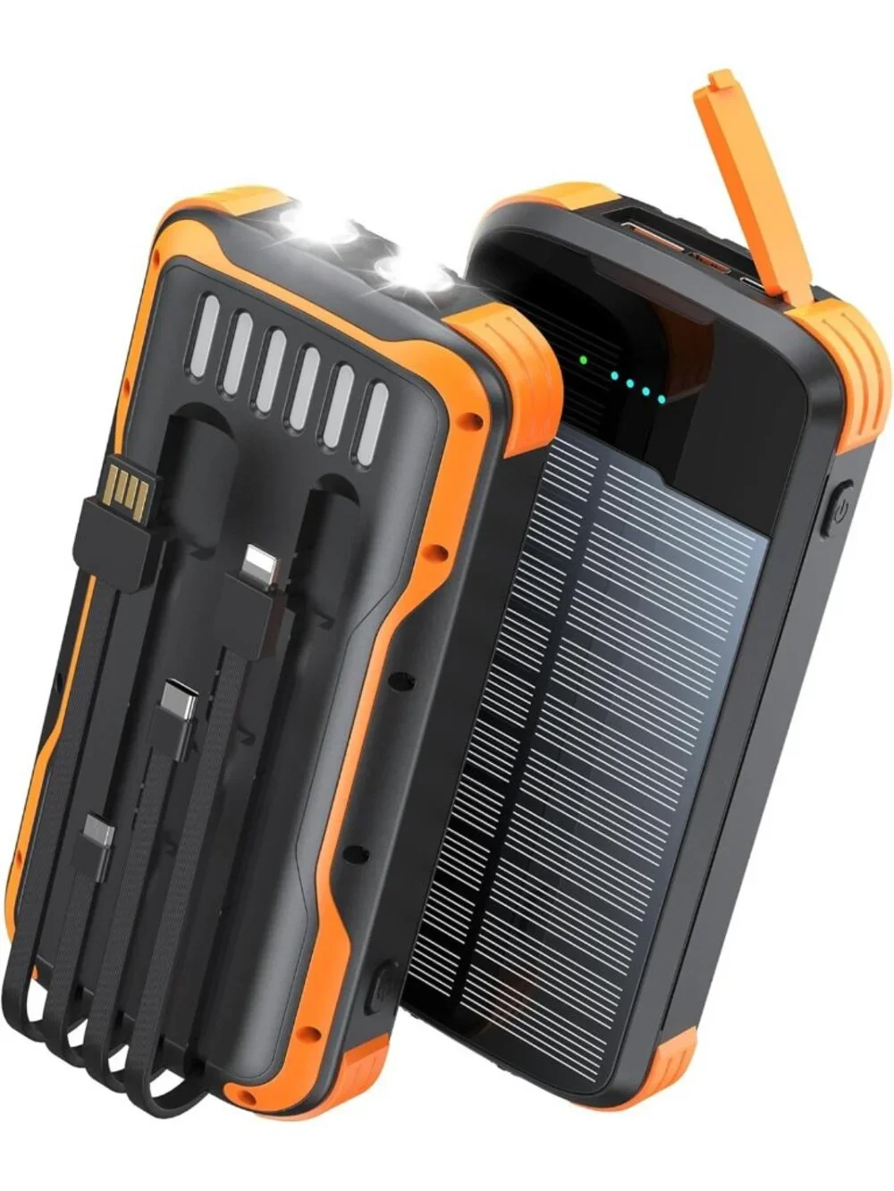 Portable Solar Power Bank 40000mAh, Fast Charging with Built-in Cables